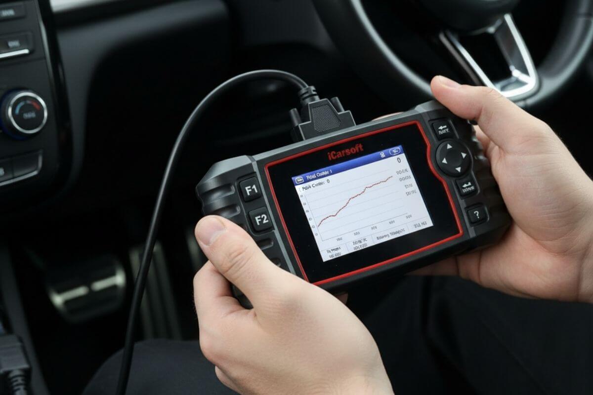 Diagnosegerät für Auto im Einsatz