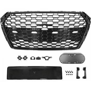 Sportgrill Frontgrill Kühlergrill Wabengrill Passend für Audi A4 B9 Grill ohne Emblem ab 16- Schwarz Glanz