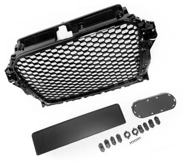 Sportgrill Frontgrill Kühlergrill Passend für Audi A3 8V 12-16 Wabengrill mit Emblemhalter