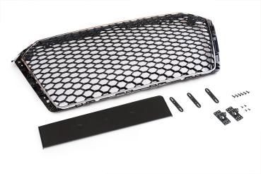 Sportgrill Frontgrill Kühlergrill Wabengrill Passend für Audi A4 B9 Grill ohne Emblem ab 2016- Chrom Schwarz
