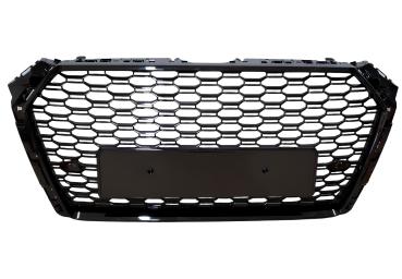 Sportgrill Frontgrill Kühlergrill Wabengrill Passend für Audi A4 B9 Grill ohne Emblem ab 16- Schwarz Glanz
