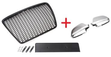 Set Frontgrill mit Kennzeichenhalter und Spiegelkappen für Audi A6 4F Facelift