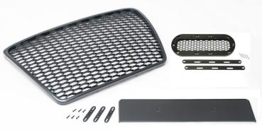Sportgrill Frontgrill Kühlergrill Wabengrill Passend für Audi A6 4F Facelift Grill Schwarz Glanz mit Emblemhalter