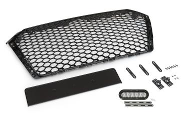 Sportgrill Frontgrill Kühlergrill Wabengrill Passend für Audi A4 B9 Grill mit Emblemhalter ab 16- Schwarz Glanz