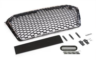 Sportgrill Frontgrill Kühlergrill Wabengrill Passend für Audi A4 B9 Grill ohne Emblem ab 2016- Chrom Schwarz mit Emblemhalter