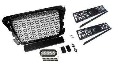 Set Kühlergrill, PDC- und Emblemhalter, 2 Kennzeichenhalter für Audi A3 8P 08-13