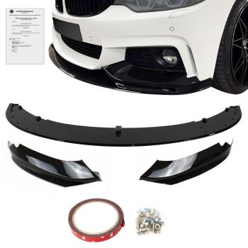 Frontspoiler Ansatz Lippe Stossstange Sport Performance +ABE+schwarz glänzend 3-teilig, passend für F32 passend für BMW 4er F32/ F33/ F36, 2013-2021
