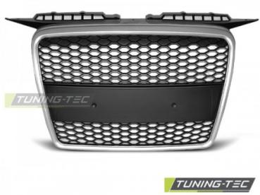 Sportgrill / Kühlergrill kompatibel mit Audi A3 8P 04-08 matt silber in Wabendesign