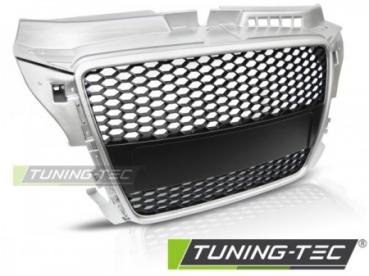 Sportgrill / Kühlergrill kompatibel mit Audi A3 8P Facelift 08-12 matt Silber in Wabendesign
