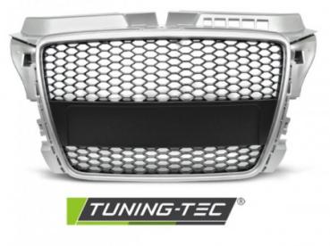 Sportgrill / Kühlergrill kompatibel mit Audi A3 8P Facelift 08-12 matt Silber in Wabendesign