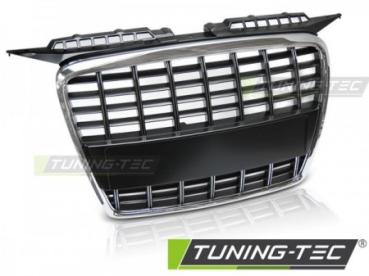 Sportgrill / Kühlergrill kompatibel mit Audi A3 8P 05-08 matt schwarz/chrom in Wabendesign