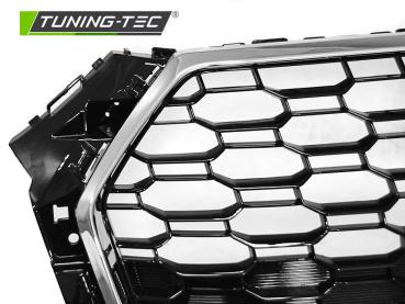 Preview: Sportgrill / Kühlergrill für Audi A4 B9 (8W) 15-19 chrom/Hochglanz schwarz in Wabendesign mit PDC