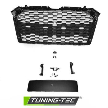 Preview: Sportgrill / Kühlergrill für Audi A4 B9 (8W) 15-19 Hochglanz schwarz in Wabendesign