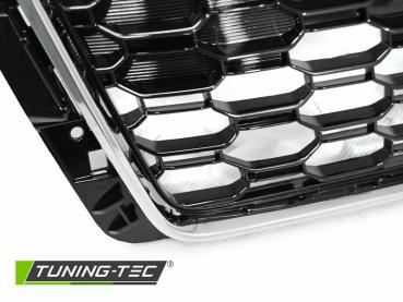 Preview: Sportgrill / Kühlergrill für Audi A4 B9 (8W) 15-19 chrom/Hochglanz schwarz in Wabendesign