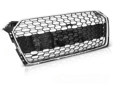 Sportgrill / Kühlergrill für Audi A5 Coupe Cabrio Sportback (F53, F57, F5A) 2016+ hochglanz schwarz/chrom in Wabendesign