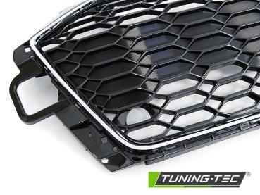 Preview: Sportgrill / Kühlergrill für Audi A4 B9 (8W) ab 2019 (Facelift) chrom/Hochglanz schwarz in Wabendesign mit PDC