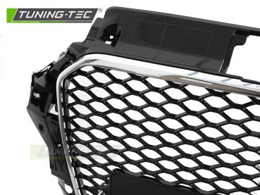 Preview: Sportgrill / Kühlergrill für Audi A3 8V 12-16 Chrom/Hochglanz schwarz in Wabendesign