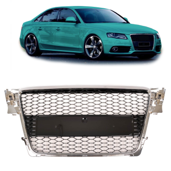 Sportgrill / Kühlergrill für Audi A4 B8 08-12 Chrom/Hochglanz-schwarz in Wabendesign