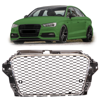 Sportgrill / Kühlergrill für Audi A3 8V 12-16 Hochglanz Schwarz / Chrom in Wabendesign