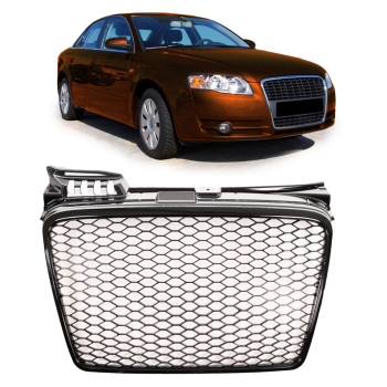 Sportgrill / Kühlergrill für Audi A4 B7 05-08 Hochglanz-schwarz in Wabengitter Optik