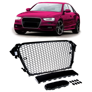 Sportgrill / Kühlergrill für Audi A4 B8 Facelift 13-16 Hochglanz-schwarz mit Emblemhalter