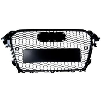 Preview: Sportgrill / Kühlergrill für Audi A4 B8 Facelift 13-16 Hochglanz-schwarz mit Emblemhalter