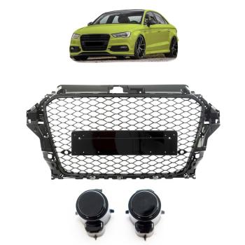 Wabendesign Kühlergrill Schwarz Glanz +PDC passt für Audi A3 8V 12-16 ohne RS3