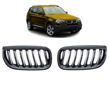 Kühlergrill / Sportgrill für BMW X3 E83 03-06 schwarz glanz