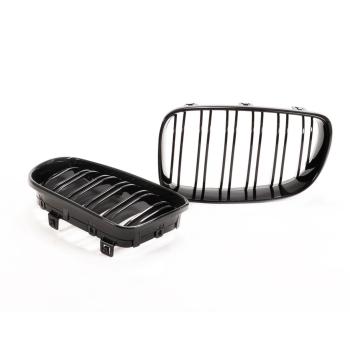 Kühlergrill Schwarz Glanz Doppelsteg SATZ passend für BMW 1er E81 E82 E87 E88