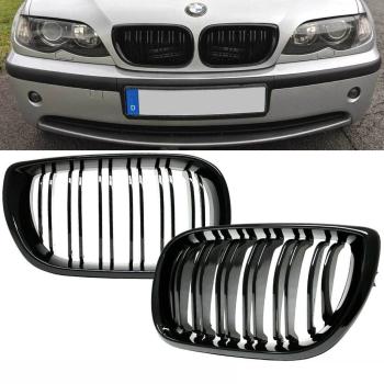 Kühlergrill für BMW 3er E46 Limo Touring 01-05 FACELIFT Schwarz Glanz Doppelsteg