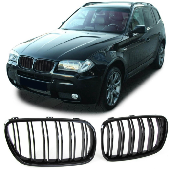 Kühlergrill SET Schwarz Hochglanz Doppelsteg passend für BMW X3 E83 LCI 06-11