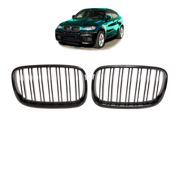Doppelsteg Kühlergrill Schwarz Glanz Set passt für BMW X5 E70 X6 E71 E72 06-13