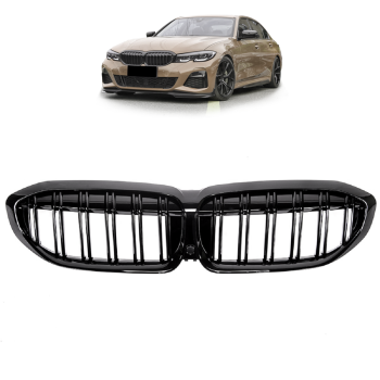 Set Doppelsteg Kühlergrill passt für den BMW 3er G20 G21 Schwarz Glanz Sport