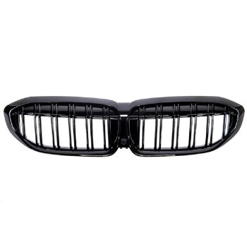 Set Doppelsteg Kühlergrill passt für den BMW 3er G20 G21 Schwarz Glanz Sport