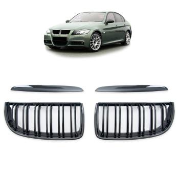 Sportgrill Kühlergrill Doppelsteg für BMW 3er E90 / E91 05-08 Hochglanz schwarz