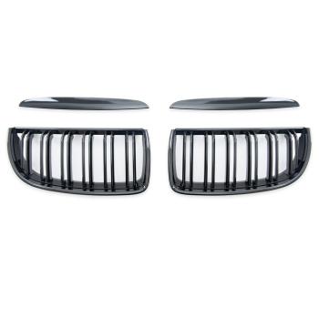 Preview: Sportgrill Kühlergrill Doppelsteg für BMW 3er E90 / E91 05-08 Hochglanz schwarz