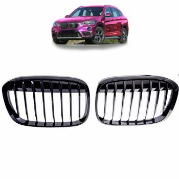 Sportgrill Kühlergrill Single kompatibel mit BMW X1 F48 14-19 schwarz glanz
