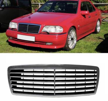 Für Mercedes C-Klasse W202 Kühlergrill Grill Chrom Schwarz 93-00