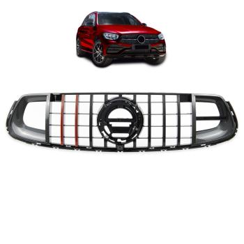 Kühlergrill Schwarz Rot + Carbon passt für Mercedes GLC X253 Evo Panamericana GT