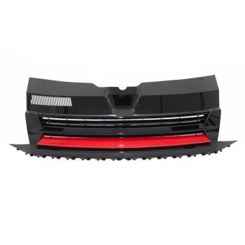 Kühlergrill Schwarz Glanz Rote Leiste ohne Emblem für VW T6 Bus Transporter 15-