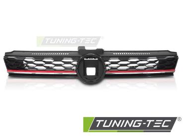 Preview: Sportgrill / Kühlergrill für Volkswagen Golf 7 (VII) Facelift 17-20 Hochglanz-schwarz/rot in Wabendesign