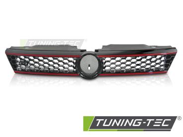 Preview: Sportgrill / Kühlergrill für Volkswagen Jetta 11-14 Hochglanz- schwarz/rot in Wabendesign
