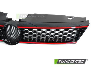 Preview: Sportgrill / Kühlergrill für Volkswagen Jetta 11-14 Hochglanz- schwarz/rot in Wabendesign