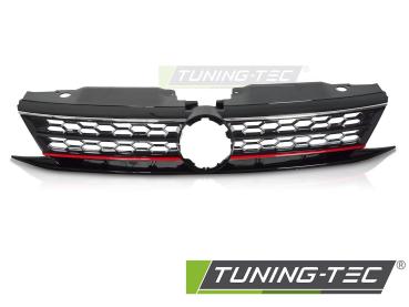 Preview: Sportgrill / Kühlergrill für Volkswagen Jetta VI 14-18 Hochglanz- schwarz/rot in Wabendesign