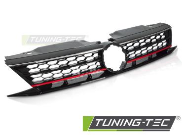 Sportgrill / Kühlergrill für Volkswagen Jetta VI 14-18 Hochglanz- schwarz/rot in Wabendesign