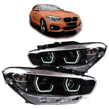 VOLL LED Tagfahrlicht Angel Eyes Scheinwerfer für BMW 1er F20/F21 LCI (Facelift) 15-19 schwarz