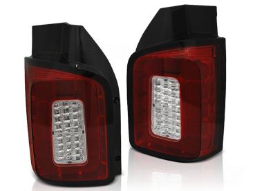 Voll LED Lightbar Rückleuchten für VW T6 15-19 Rot/Chrom (Flügeltüren / Halogen)