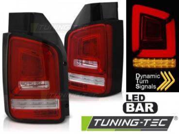 Voll LED Lightbar Rückleuchten für VW T5 GP Facelift 09- Rot/Chrom (Flügeltüren)
