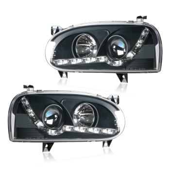 LED Tagfahrlicht Optik Scheinwerfer Für VW Golf 3 schwarz Limo Kombi