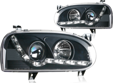 LED Tagfahrlicht Optik Scheinwerfer Für VW Golf 3 schwarz Limo Kombi